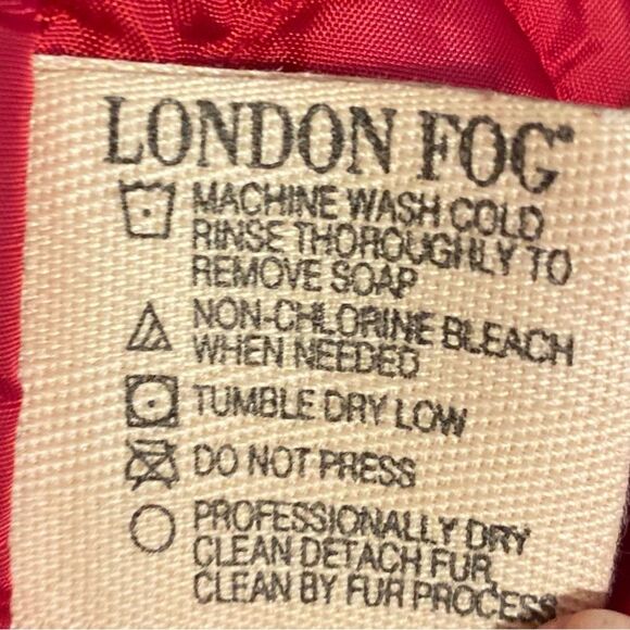 London Fog Womens Fur Hooded Anorak Zip Up Red Coat Snap Button Front Pockets - Picture 7 of 7